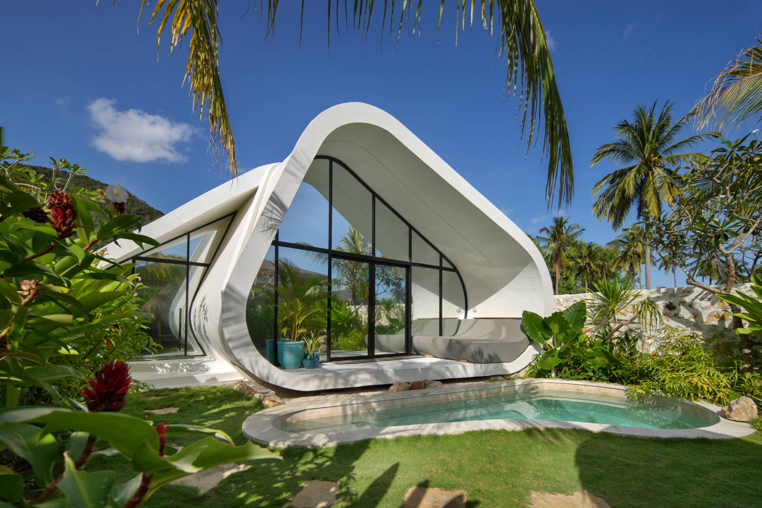 Dream Stay — the Shell villa, a curved white pavilion above South Lombok